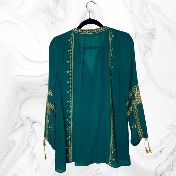 Calypso St Barth Green Zandy Embroidered Silk Top - Picture 4 of 6